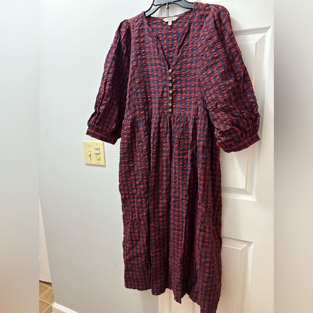 FatFace Ceil Red/Navy Gingham Midi Dress Size 6 - Picture 3 of 7